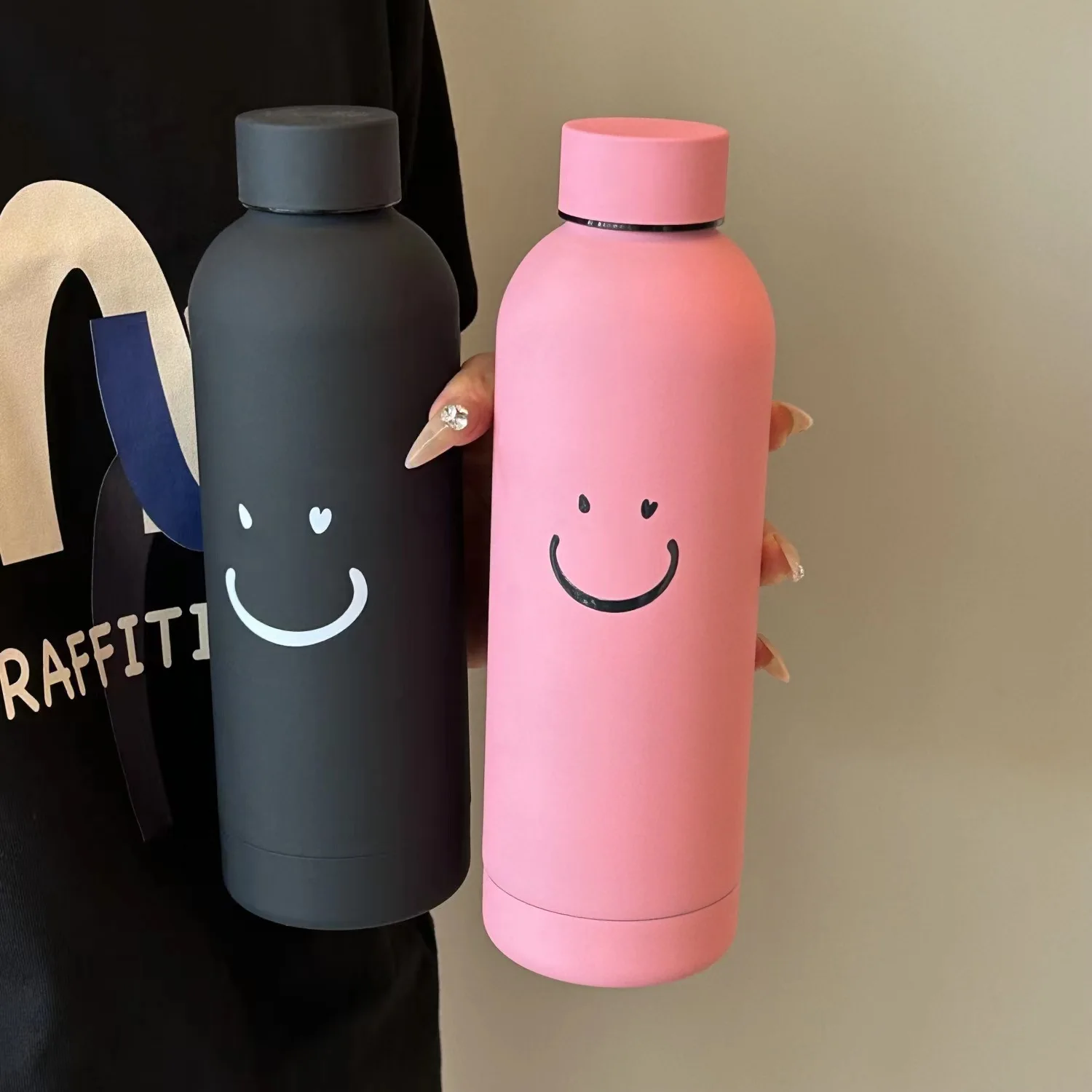 500ml New Stainless Steel Smile Vacuum Insulated Cup Outdoor Portable Large Belly Bottle Sports Kettle