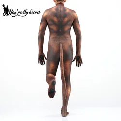 [You're My Secret] Halloween Cosplay Animal Wolf Printed Costume with Tail Crotch Zipper Party Outfit Zentai Bodysuit Catsuit