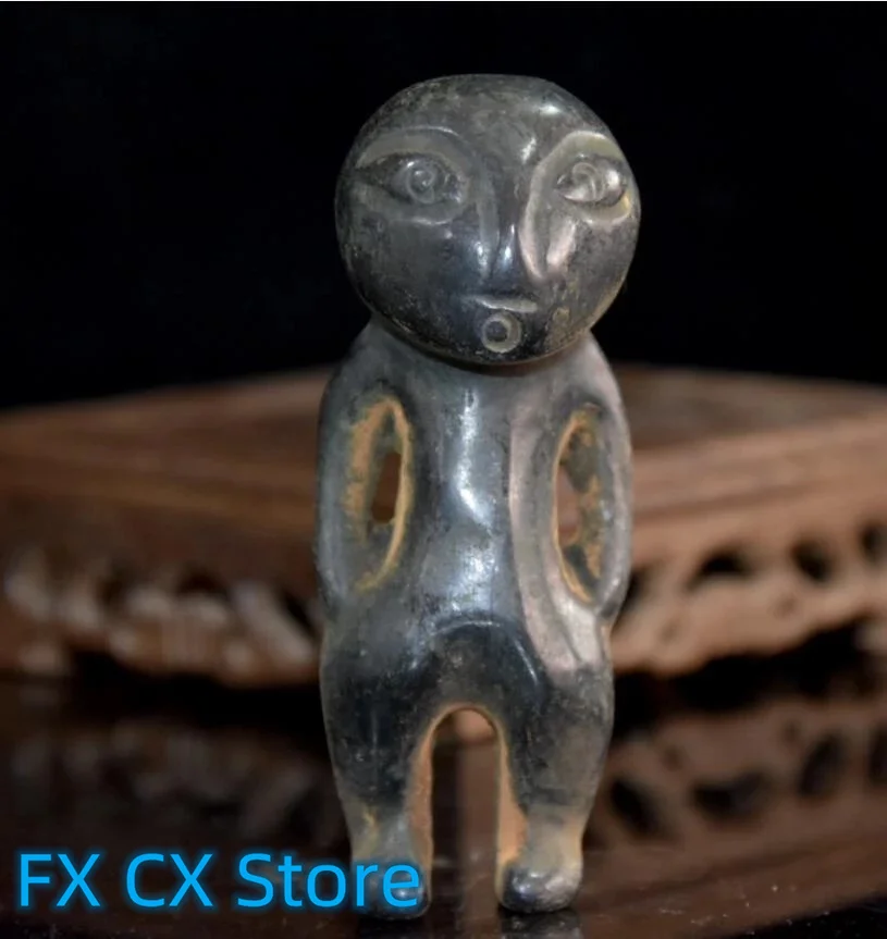 Hongshan Culture Archaize Black Iron Meteorite Aliens Small Statue