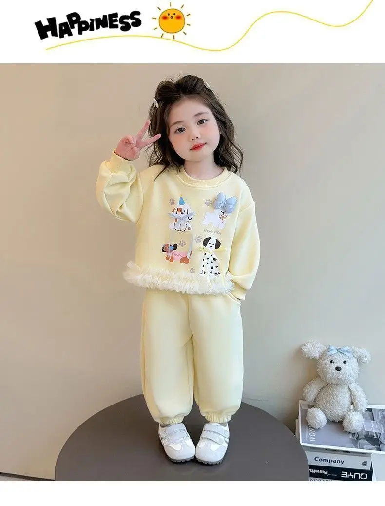 Neue Herbst-Babykleidungssets für Mädchen, niedliche Kinder-Sweatshirts mit Welpenmuster und Spitzenrüschen am Saum + Hosen, 2-teilige Freizeit-Outfits für Kinder, Prinzessinnen-Look – Detail 10