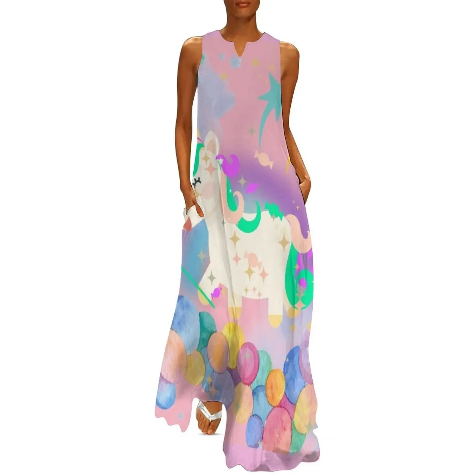 

Unicorn with candy and balloons. Long Dress prom clothes women's clothing summer 2025 novelties Dress vintage Dress