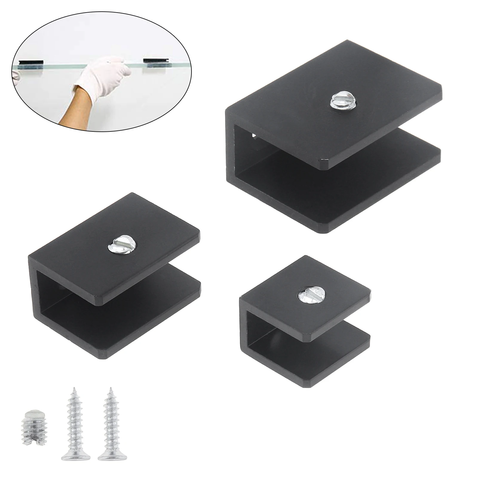 1 Piece Aluminum Alloy Square Glass Clip Fixed Support Bracket for 6-8mm,8-10mm,10-12mm Glass Thickness, Fixed Panel U Clamp