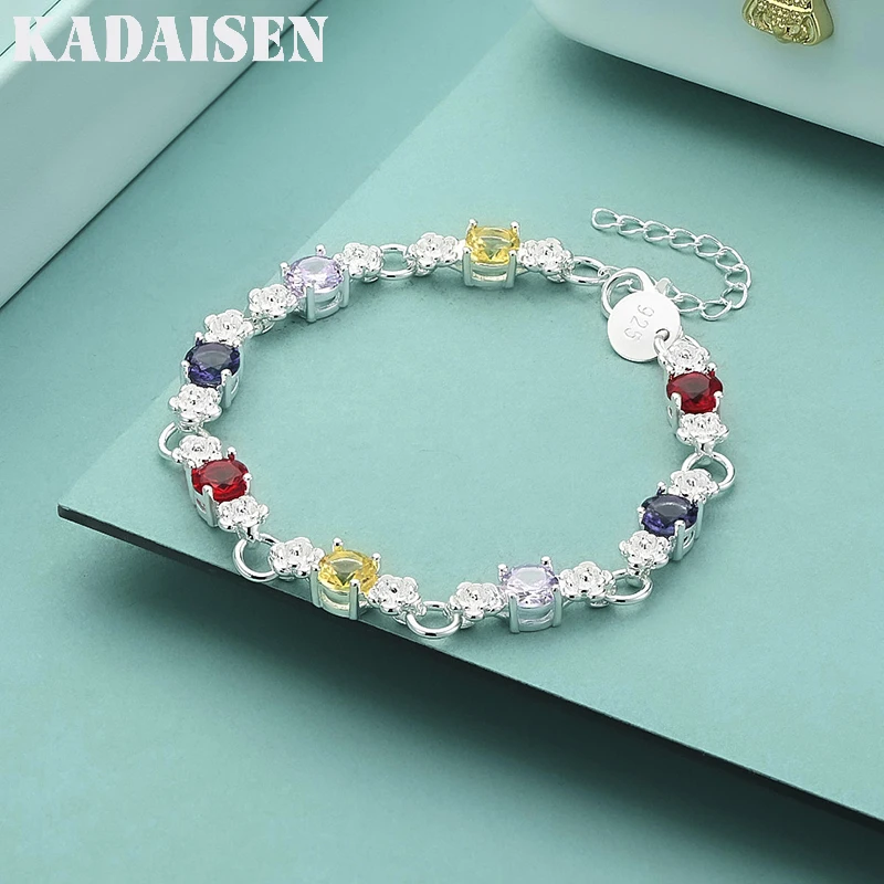 New 925 Sterling Silver Custom Luxury Colored Crystal Bracelets For Women Jewelry Fashion Party Wedding Engagement Gift