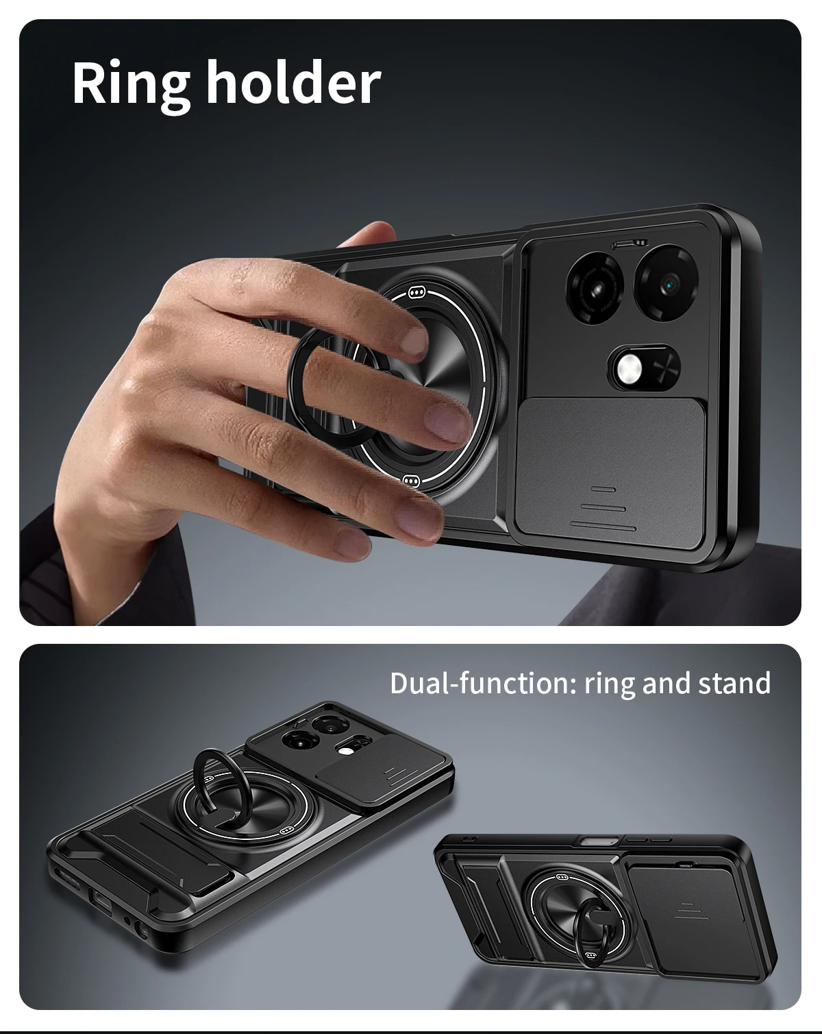 Hülle für Honor X6D 5G Hülle mit gepanzertem Hartschalengehäuse 360 ° Drehbarer magnetischer Ringhalter Handyhülle Schutzhülle – Detail 3