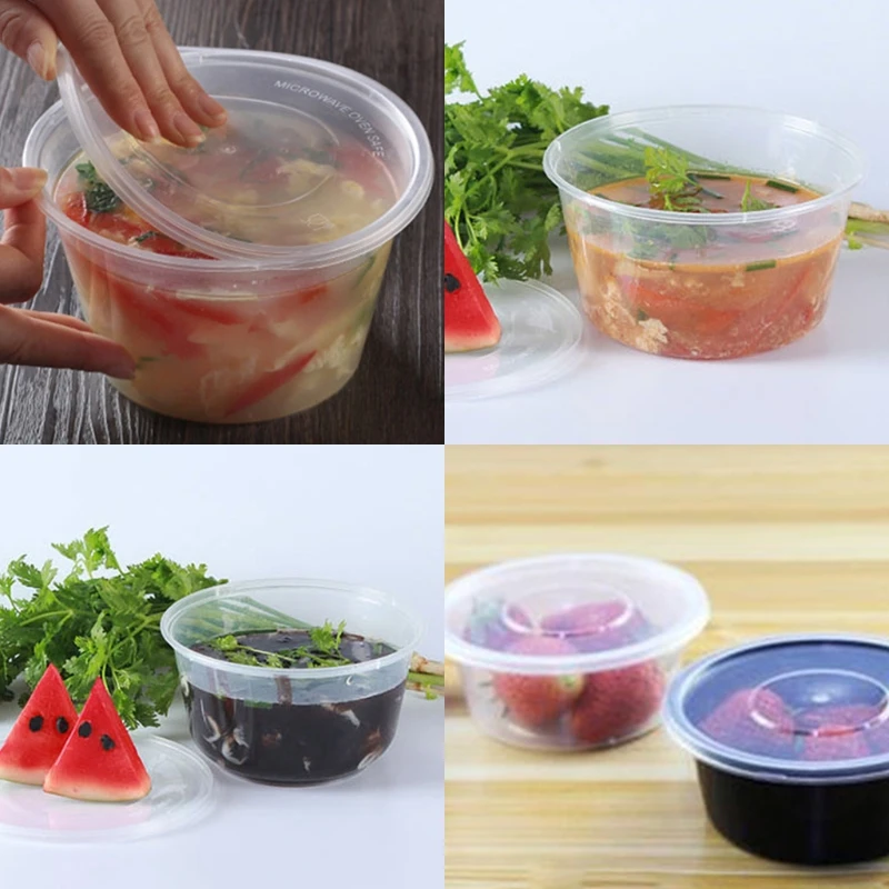 10Pcs Plastic Disposable Lunch Soup Bowl Food Round Container Box With Lids New