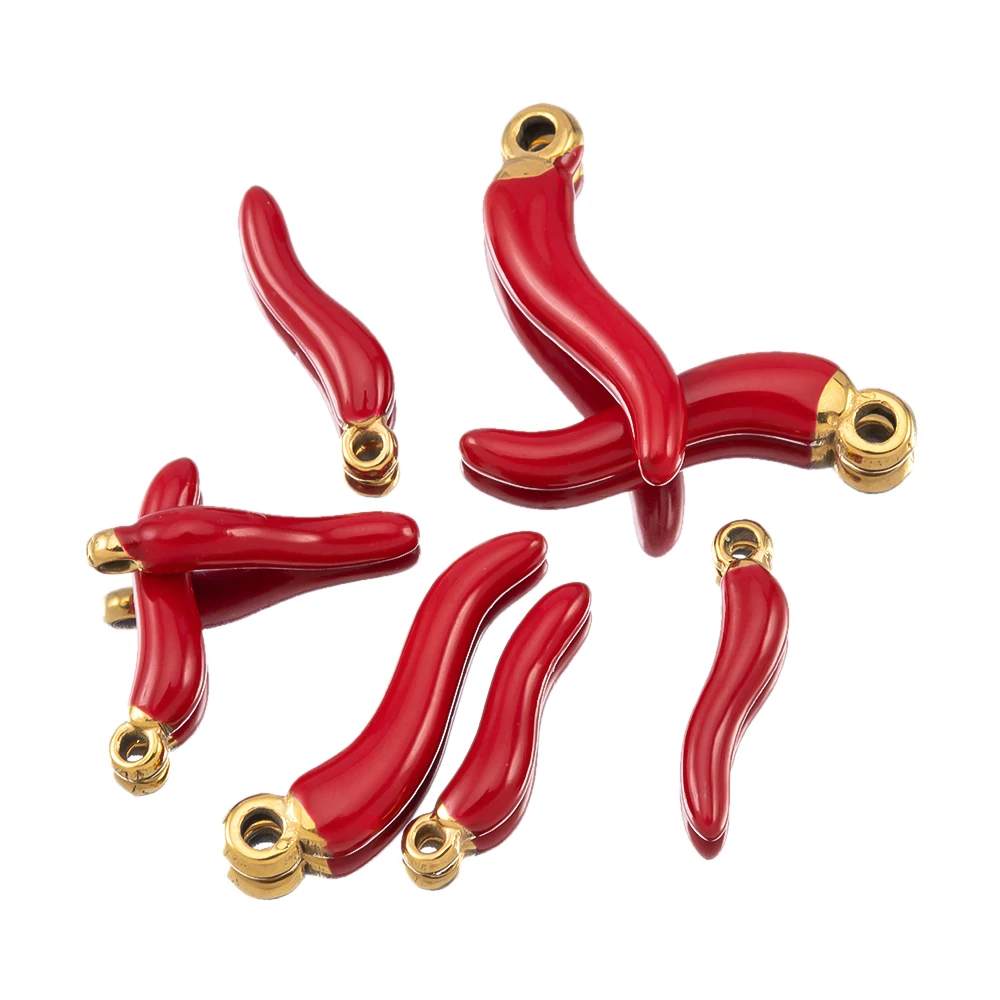5pcs 1.5/2cm gold plated stainless steel red chili pepper necklace pendant for diy jewelry making bracelet earrings charms