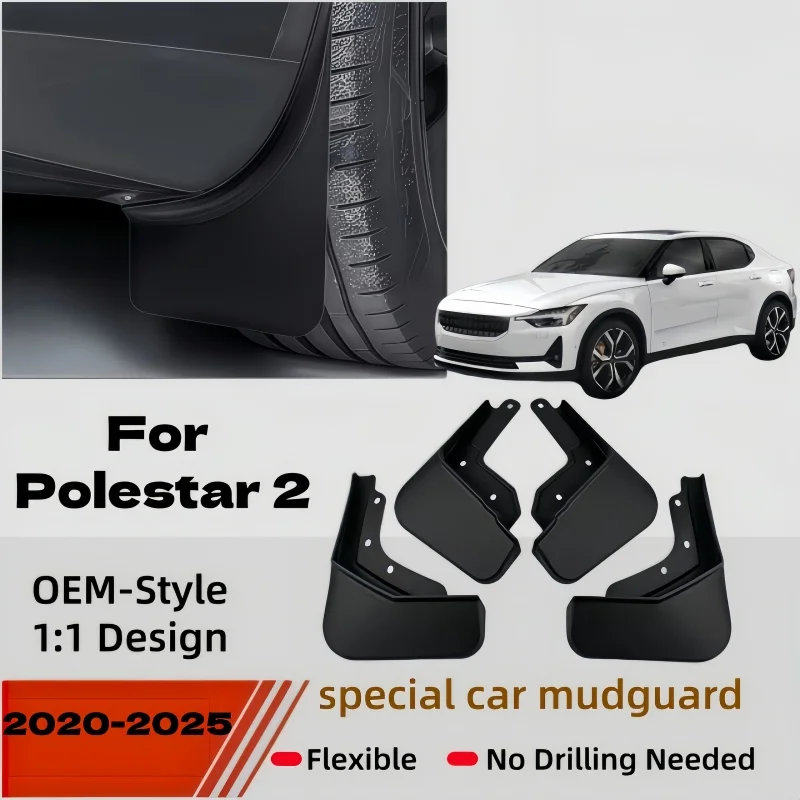 MudFlaps For Polestar 2 2020- 2025 2023 2024 Mudguards MudFlaps Splash Guards Front Rear Wheels Fender Car Accessories 4Pcs