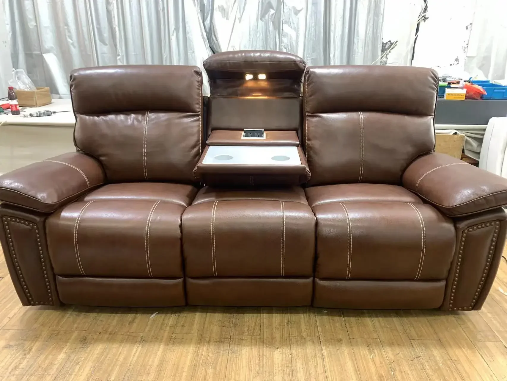 American Style Leather Sectional Home Furniture Set 3 Pieces Power Reclining Sofa Set Living Room Design