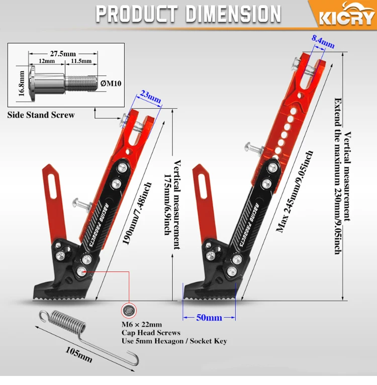 18-24 CM Universeller Motorrad-Seitenständer Verstellbarer Parkständer Halterung Seitenstütze für Dirt Bike Motorrad Zubehör – Detail 6