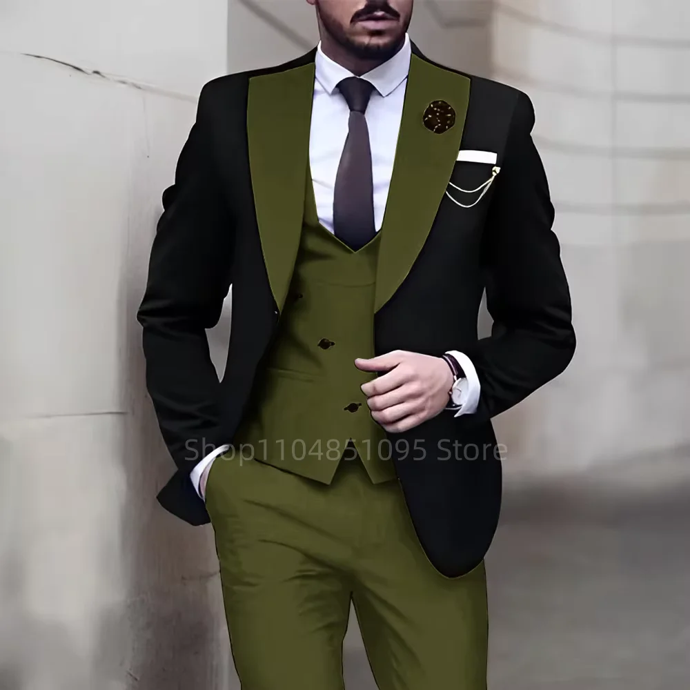 

Fashion Tuxedo Suits for Men Luxury 3 Pieces One Button Blazer Vest and Pants Set for Wedding Dresses Ceremony Suit Male