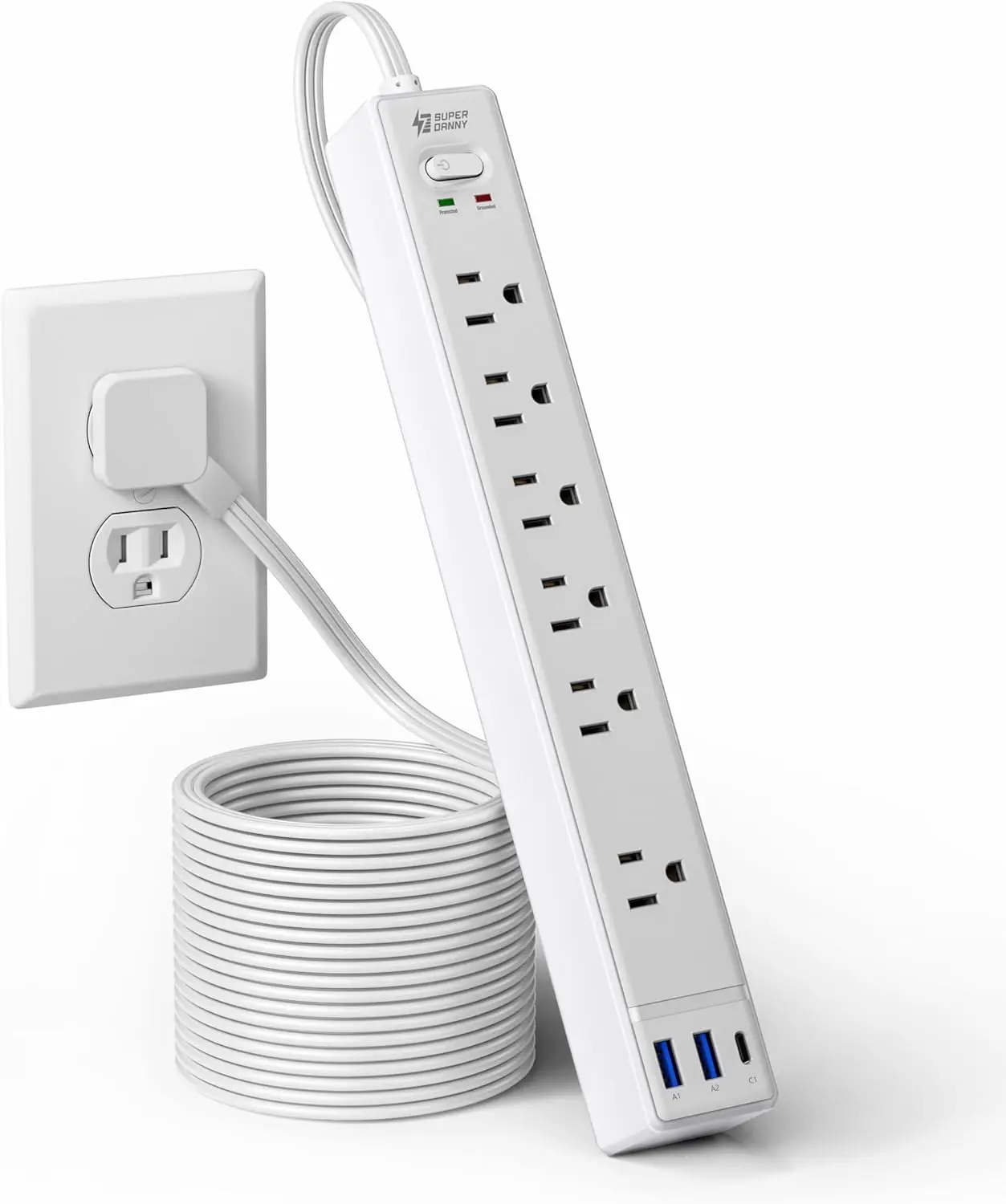 

Удлинитель 10 футов с 6 розетками и 3 USB-портами, плоский сетевой фильтр с защитой от перенапряжения для дома, офиса, общежития