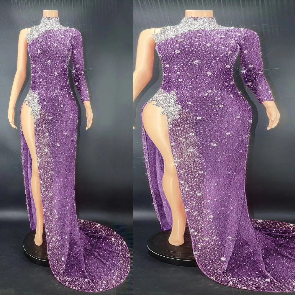 

Customized Make Luxury Event Birthday Dresses Rhinstone Side Split Evening Dress singer stage show costume