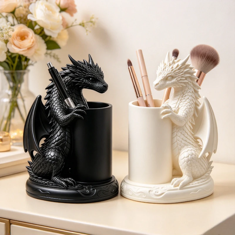 Fantasy Dragon Pen Holder, Winged Dragon Pencil Cup, Desktop Organizer for Bedroom,Living Room,Unique Resin Desk Decor & Gift
