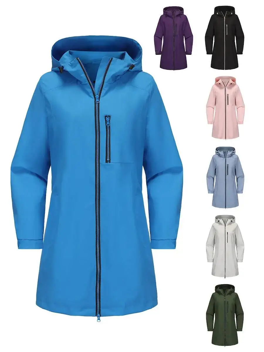 Water-Resistant Outdoor Windbreaker Women's Hooded Long Sleeve Casual Loose Fit Spring Autumn Jacket Polyester Fabric
