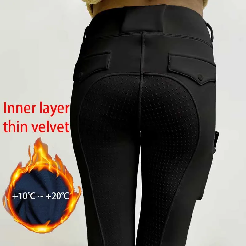 Warm Thickened Horse Breeches Women Riding Equestrian Leggings Full Seat Silicone Riding Pants Non-Slip Training Horse Tights