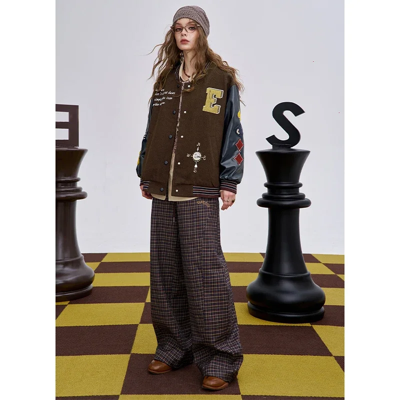 ELFSACK Casual Graphic Panel Sleeve Wool Blend Coat For Woman