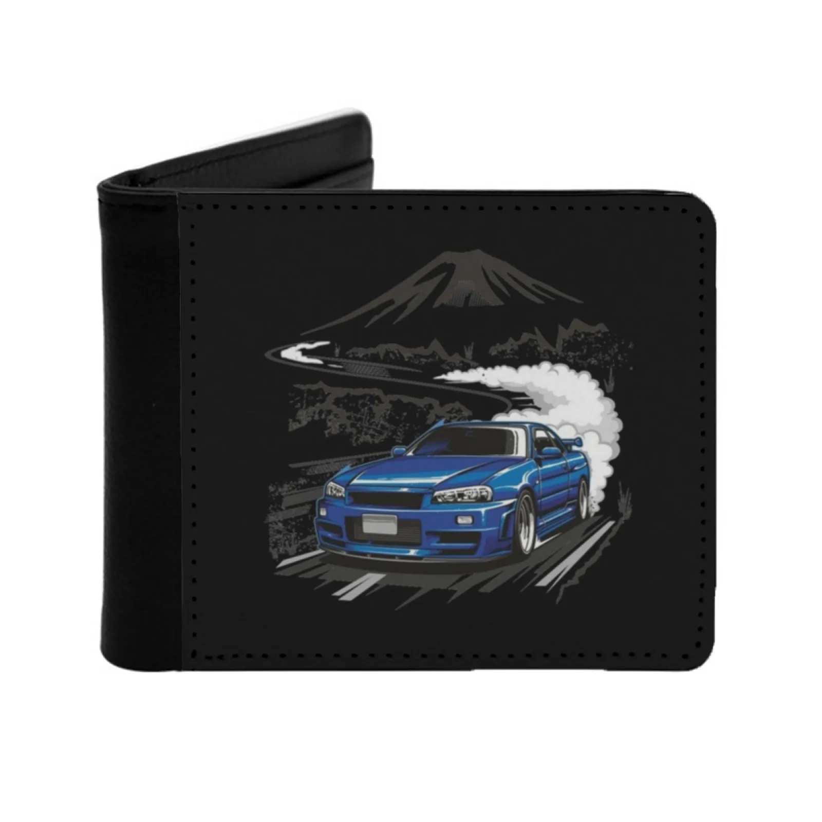 Skyline R34 Blue Personalized Men's Leather Wallet Credit Card Pouch Purse Skyline Skyline R32 Slyline R34 R34 R33 R32 R34 Rb26