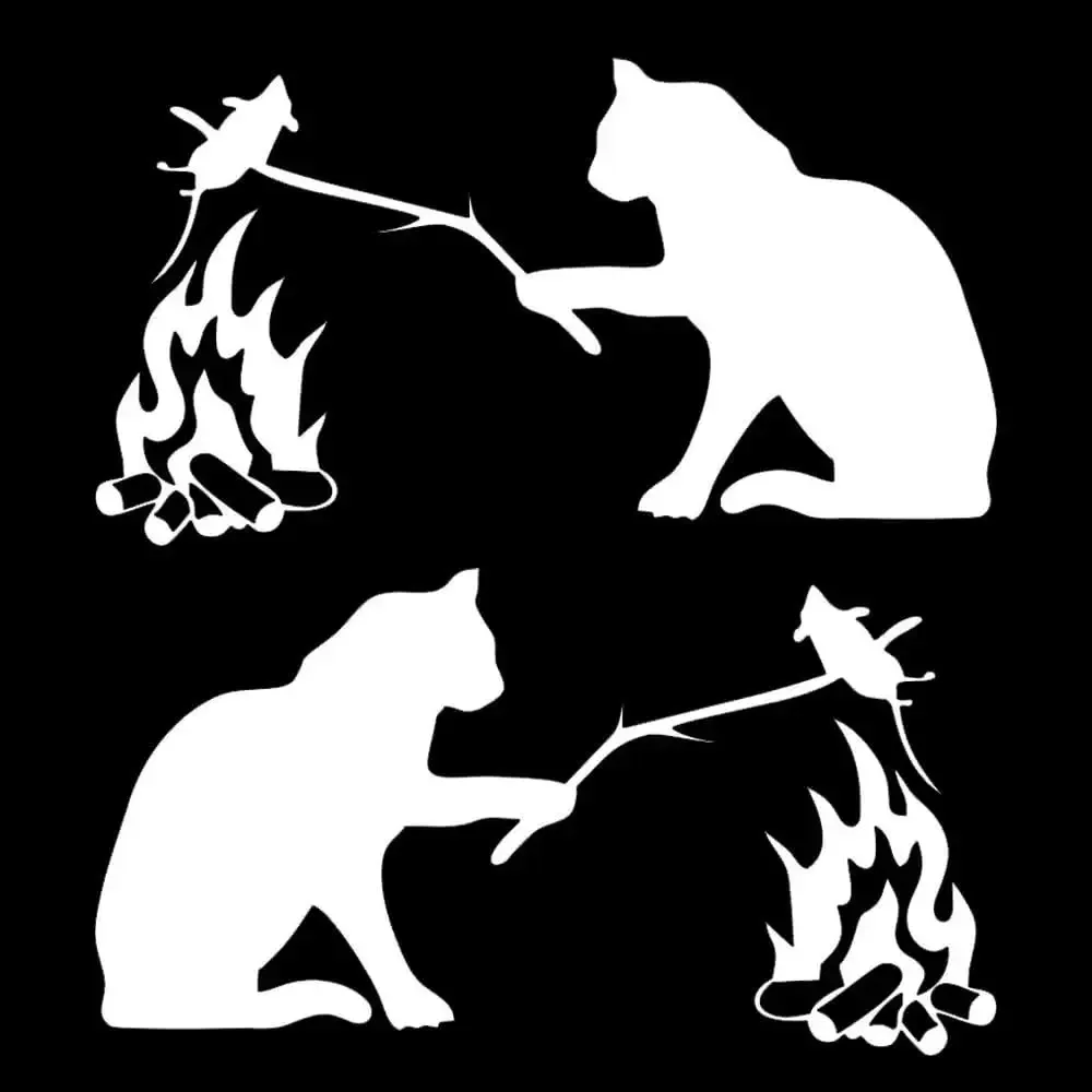 

2pcs Cat and Mouse Sticker, A Cat is Roasting a Mouse Over a Fire Fun Design Decal, Cars, Trucks, Motorcycles, Walls Decal