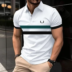 Men's Polo Shirt Embroidery Color Matching Stripe Men's Short-Sleeve Top Business Casual Daily Wear Street Style Men Polo Shirt