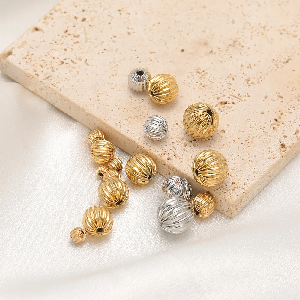 10 Stück Edelstahl-Perlen mit Gravur und Streifenmuster, hohle lose Abstandsperlen für DIY-Schmuckzubehör, Armband- und Halskettenherstellung – Detail 3