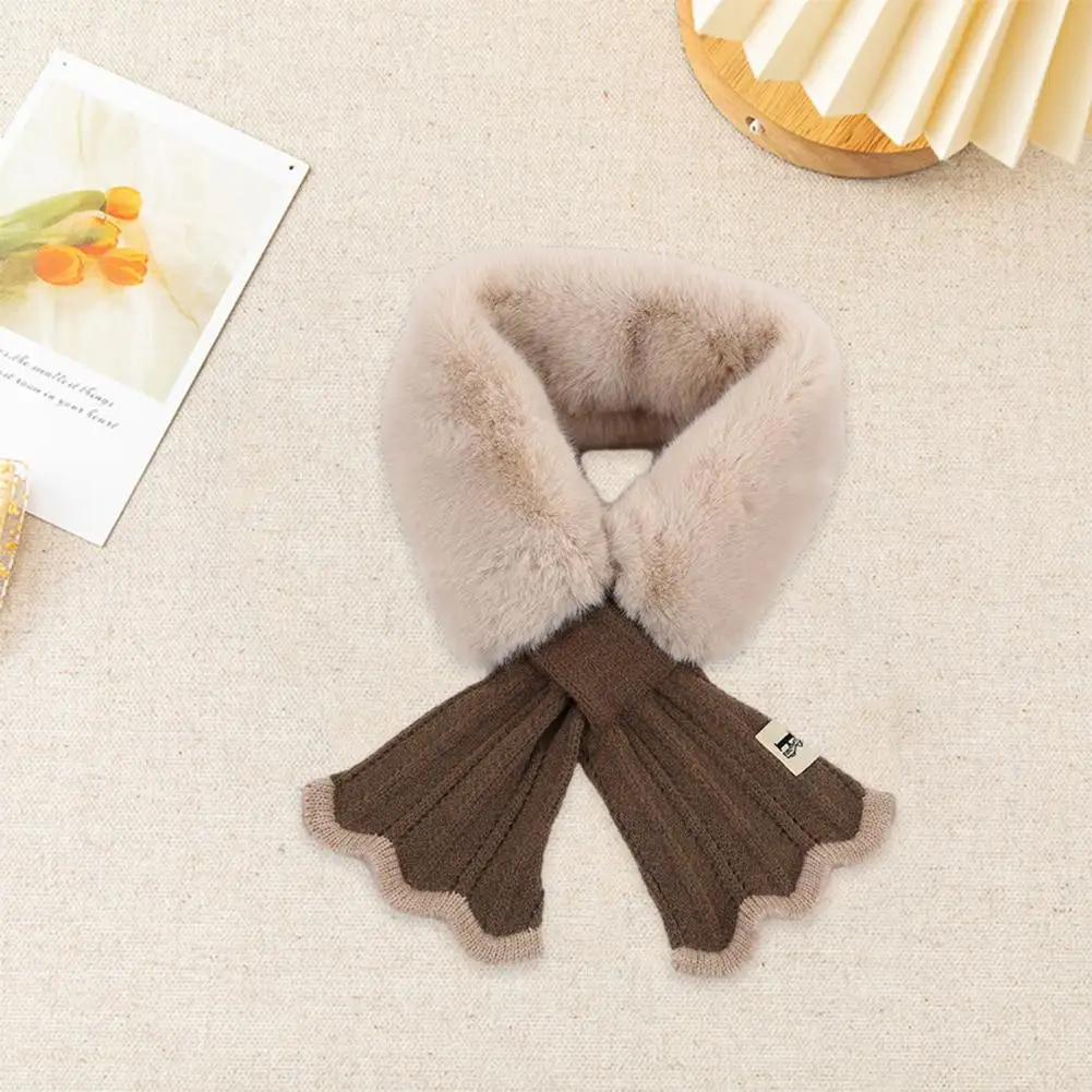 Women Neck Scarf Women Cross Scarf Soft Faux Rabbit Fur Knit Cross Scarf for Women Warm Winter Neck Wrap with Fish Tale Splicing