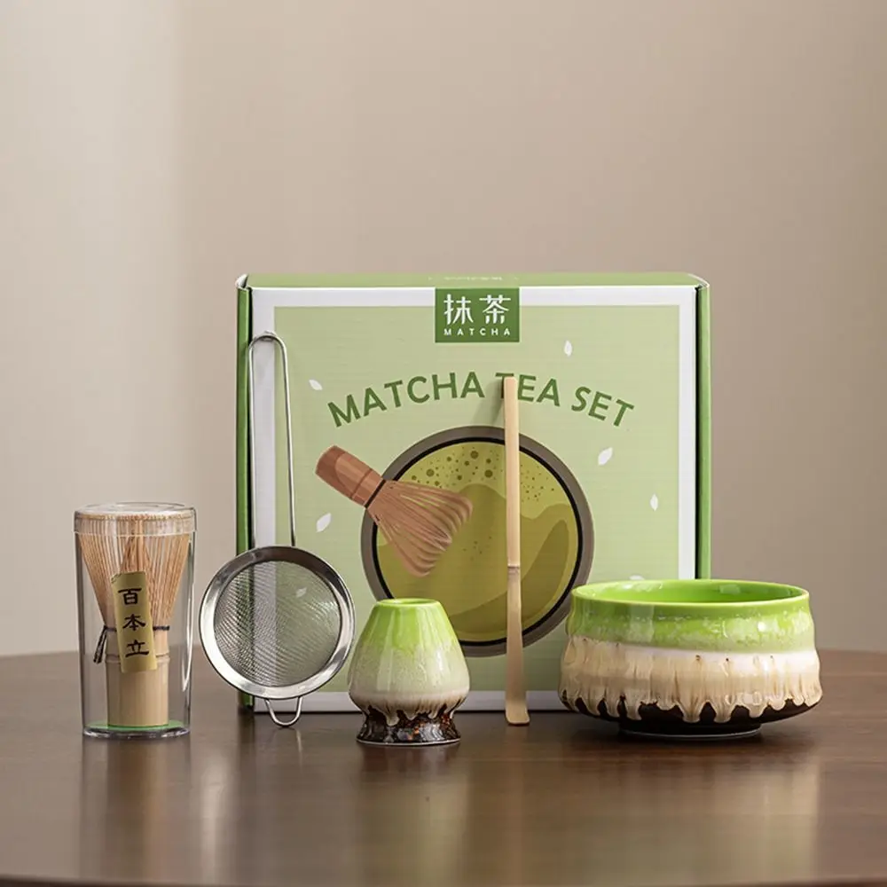 

5PCS New Bamboo Ceramic Matcha Tea Set Reusable Traditional Japanese Matcha Whisk Japanese Chasen Tea-making Tools