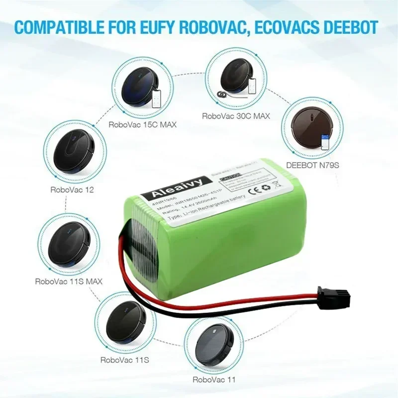 بطارية ليثيوم أيون 14.4 فولت 2600 مللي أمبير في الساعة لـ Conga 990 1090 Tesvor X500 Ecovacs Deebot N79 N79S DN622 Eufy RoboVac 11 11S RoboVac 30