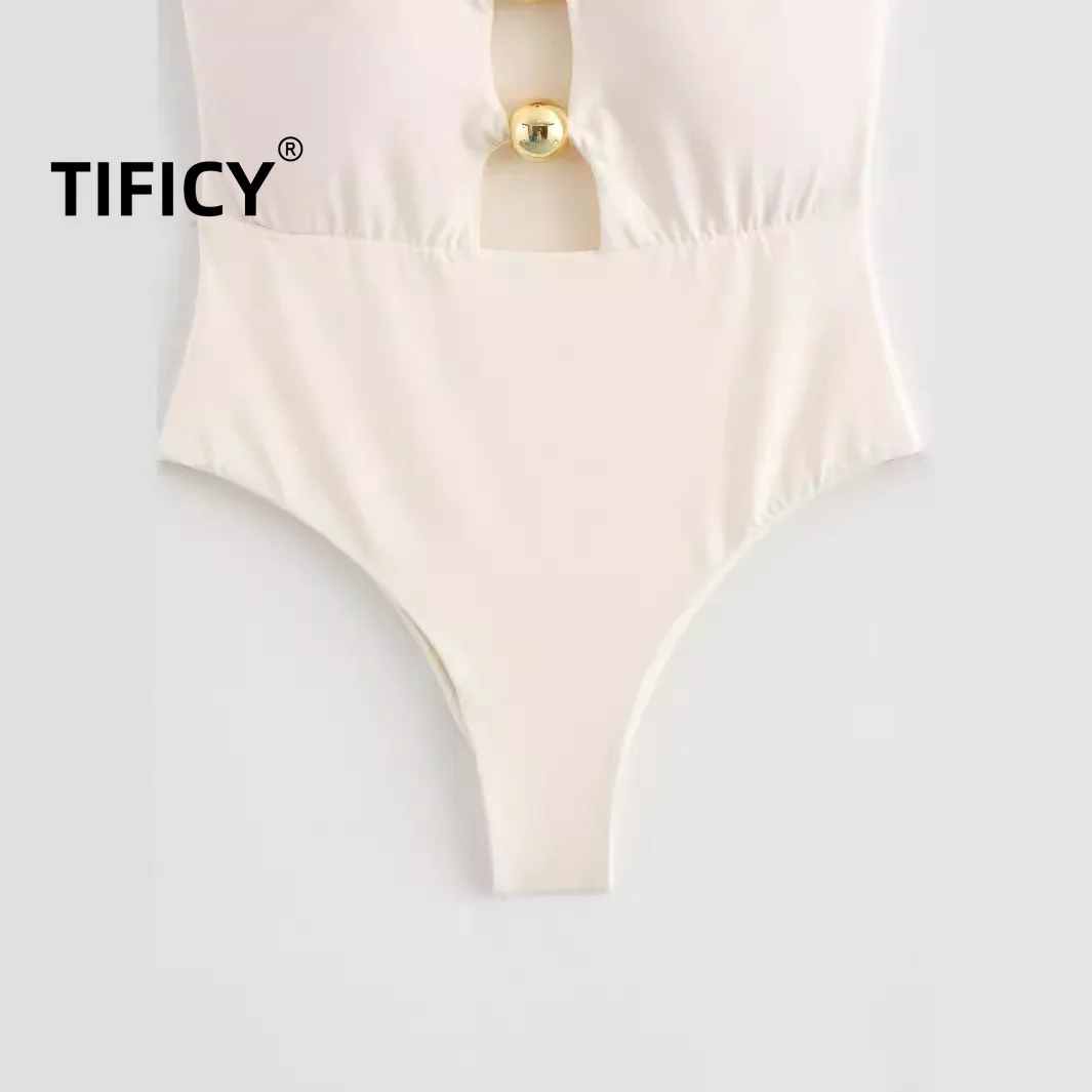 TIFICY Summer Sexy Bodysuit New Women's One-piece Neck Chest Wrapped Swimsuit with Hollowed Out Sexy Jumpsuit and Jumpsuit