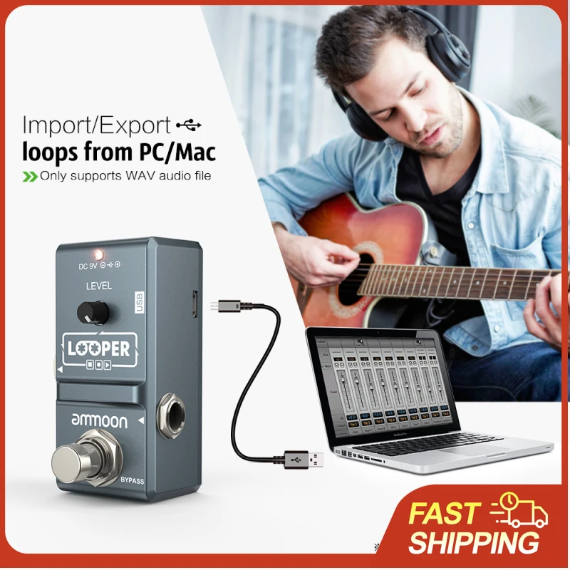 

Электрогитарная педаль-лоупер ammoon AP-09 Nano Series с функцией True Bypass, неограниченным числом овердабов и записью до 10 минут