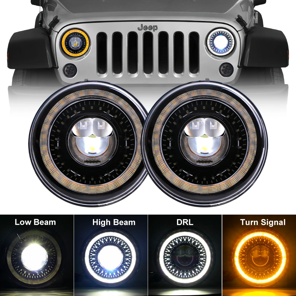 SXMA J406 7-Inch LED Headlights Round Headlight Aluminum Alloy 5700K For Jeep For Wrangler JK Lights High/Low Beam