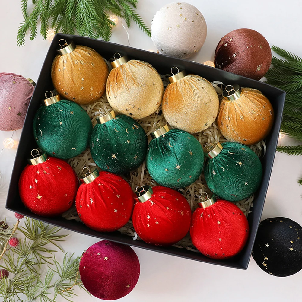 Set of 12 Velvet For Christmas Ornaments Curly Balls for Tree and Holiday Wreath Decorations with Fade Resistant