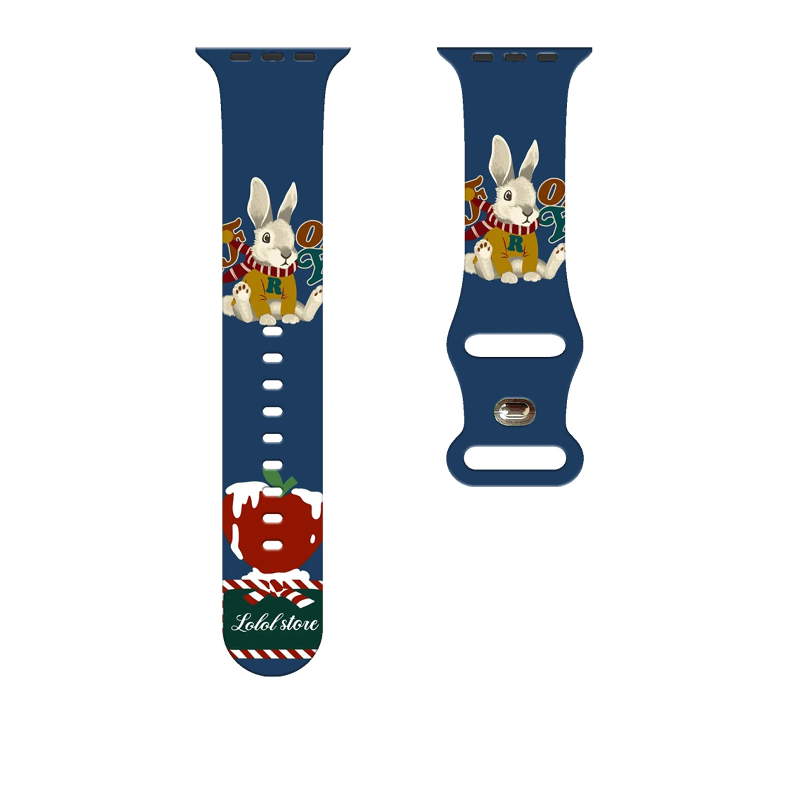 

Cute Plush Bunny Christmas Print Band for Apple Watch Series 11/10/9/8/7/SE, Soft Waterproof Silicone Band 46mm 45mm 44mm 42mm