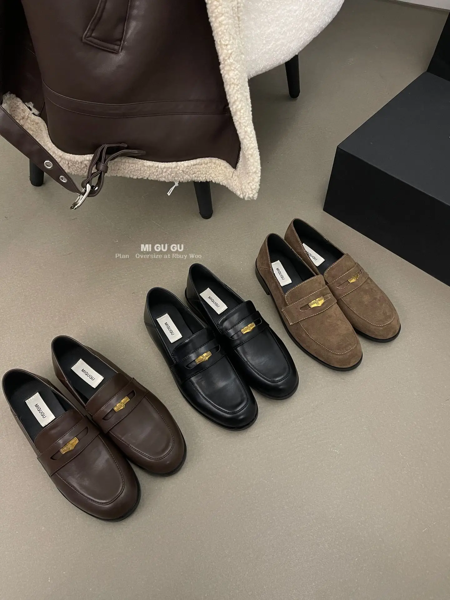 Winter Round Toe Lefu Shoes Vintage Low Heel Gold Coin Lazy Single Shoes Wearing Plush Academy Small Leather Shoes Outside