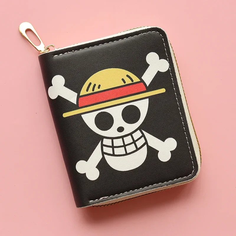 Cartera de una pieza de Anime, sombrero de paja Luffy, billetera corta de piratas para hombre, billetera multifunción con ranura para múltiples