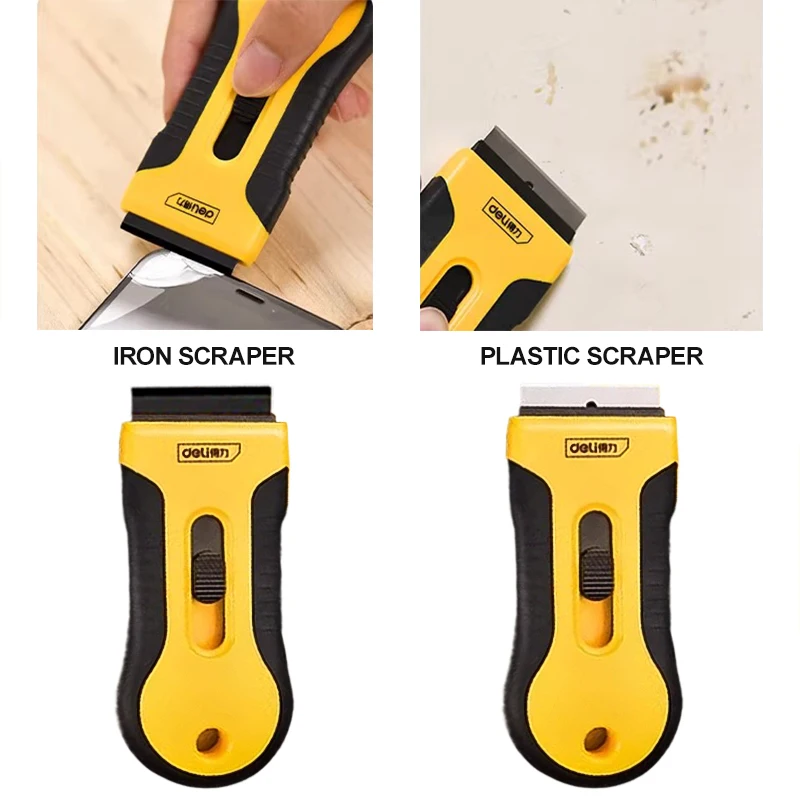 DELI Metal Razor Blade Scraper cleaning Floor and wall Plastic Scraper Vinyl Film & Adhesive Remover Tool Scrape off glass glue