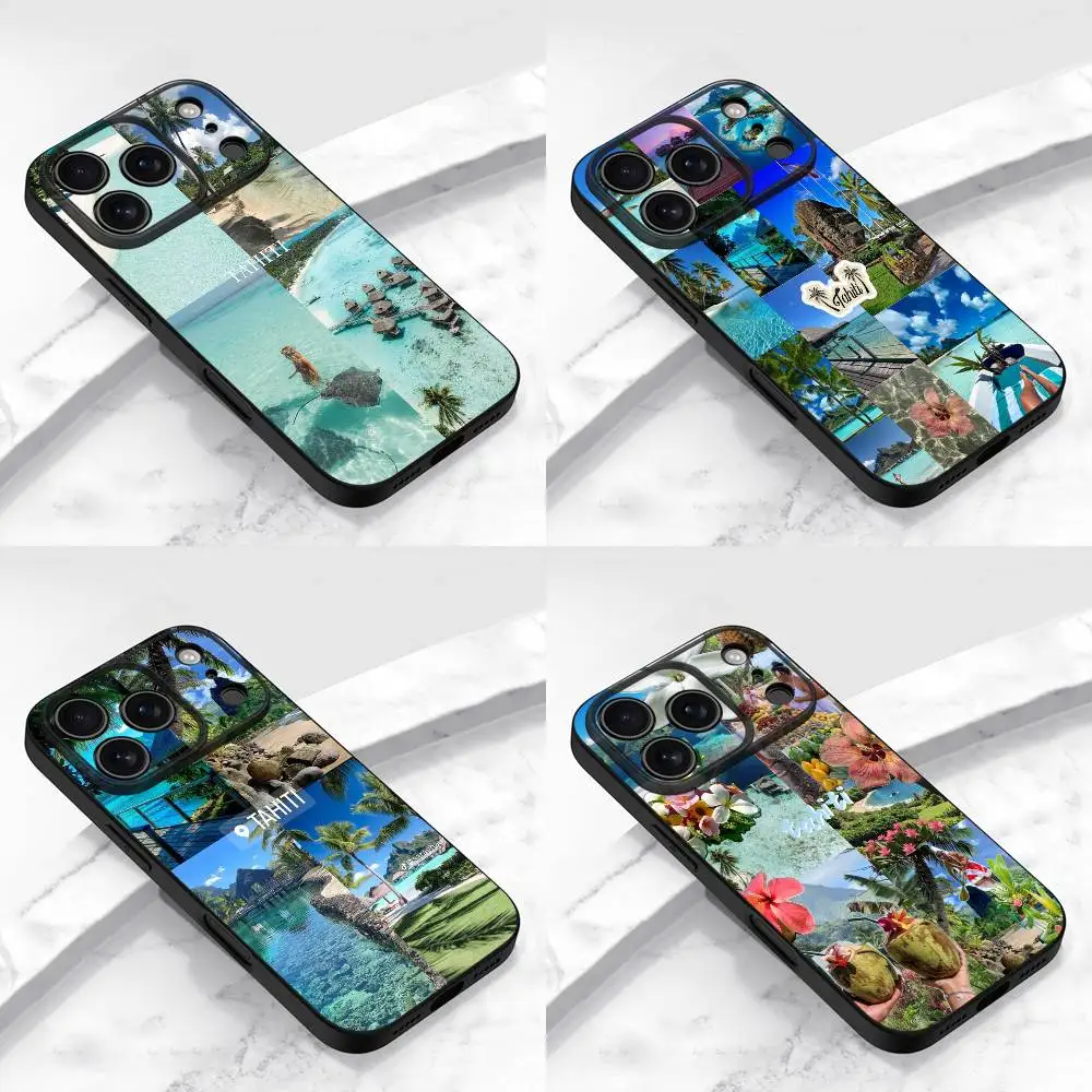 Tahiti – coque de téléphone de plage polynésie, pour iPhone 17,16,15,14,13,12,11,Pro,Max,Plus,E,Air,Mini, housse de protection noire