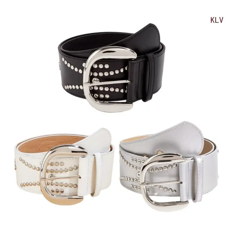 

2000s Women Casual Waist Belt for Pants Skirt Pin Buckle Waistband Bead Studded Wide Belt for Jeans Girl Waist Decors