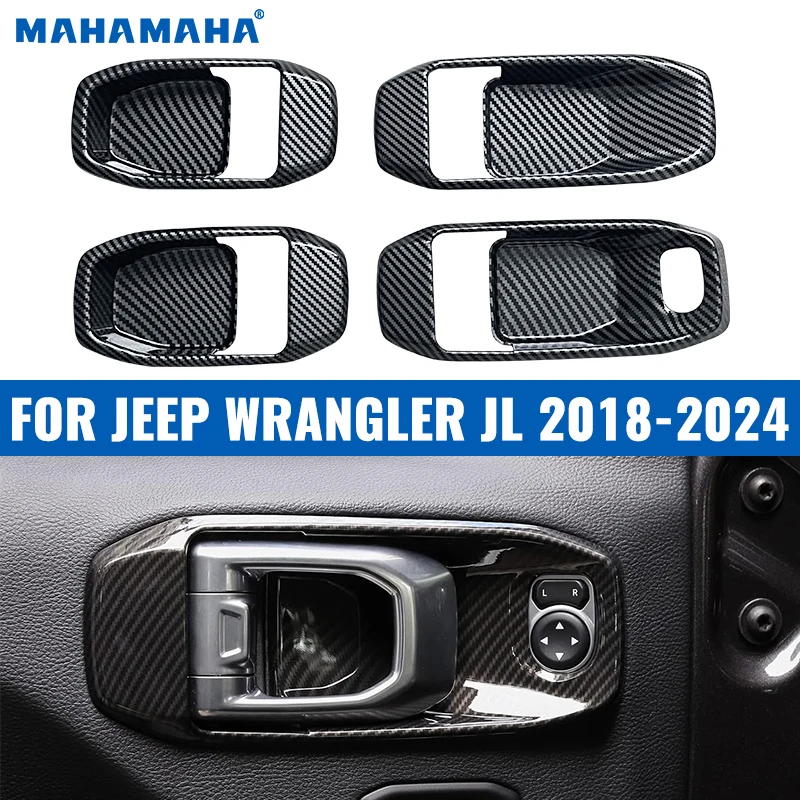 

4pcs Door Inner Handle Bowl Sticker Decoration Cover Trim For Jeep Wrangler JL Gladiator JT 2018-2024 Car Accessories