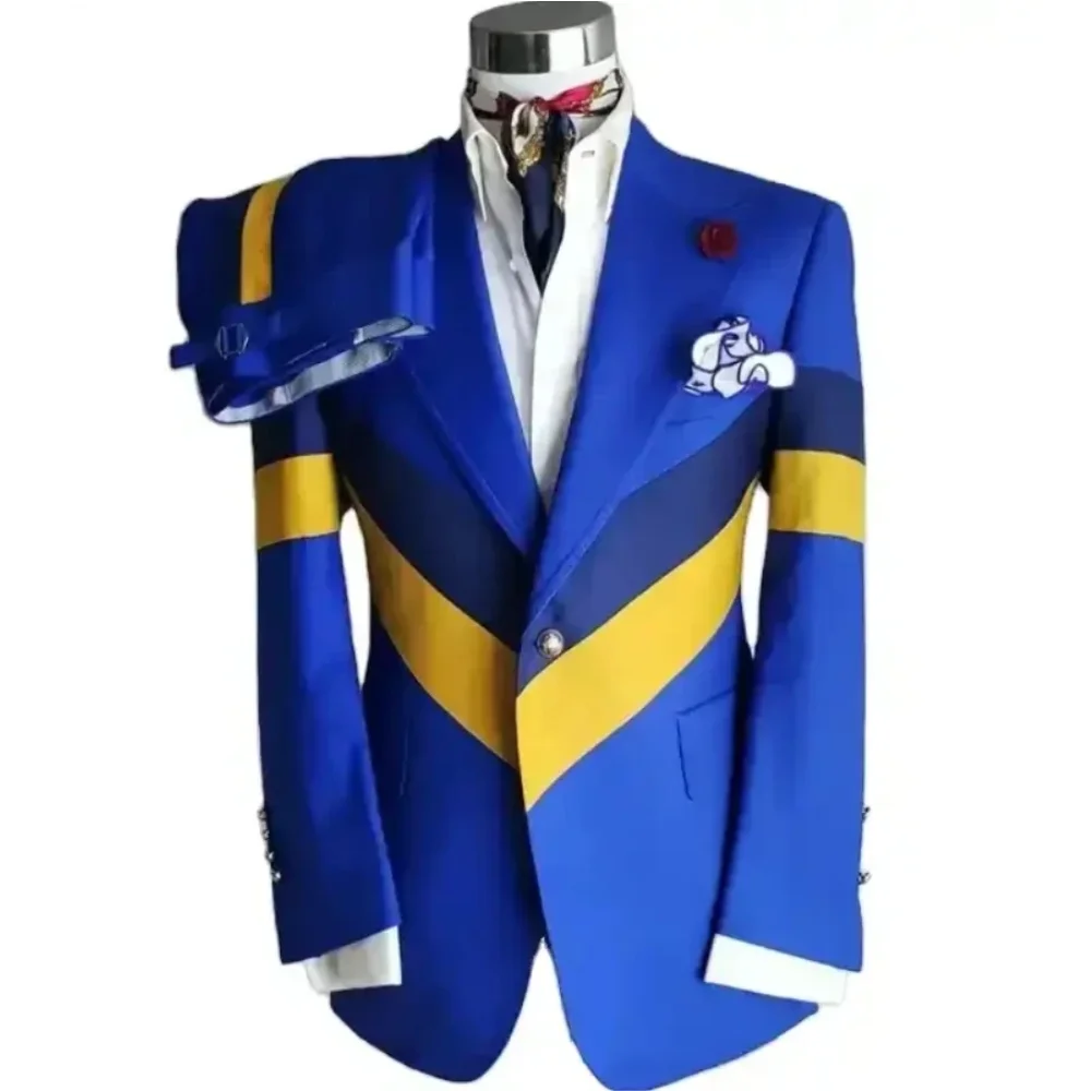 

3 Color Patchwork Men Suits Symmetrical Design Tuxedo Masculino Blazer Prom Wedding Groom Custom Blazer 2 Pieces Jacket+Pants