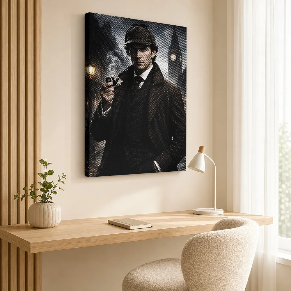 Sherlock Holmes In London Canvas Poster Personalized Photo Expressive Brushwork Wall Art For Home Theater, Cinema Lover Gift