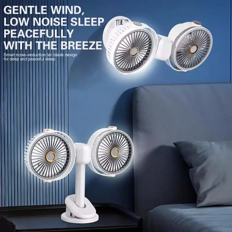 Multi functional dual head electric fan, portable USB circulating fan, desktop fan, dormitory wall mounted fan