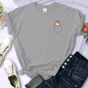 Kurzfrau t -Shirt für Frauen mit Hals, Hip -Hop -Frauenkleidung, Persönlichkeitspops, Brustpocket -Marke, Inum, Fashion Street 5 Hauptverkäufe Shiba Shiba Inu - №6