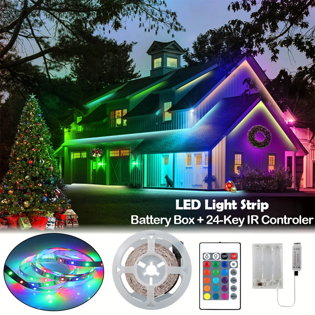 1PC 5V LED Strip Lights with 24-Key IR Control and Battery Box,Cuttable,Suitable for Bedroom,TV,Halloween and Christmas Party