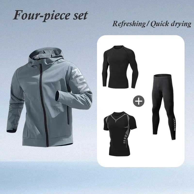 

2026 Men's Spring Summer Quick Dry Running Sports Suit Three-piece Set Morning Training Cycling Fitness Wear Active Apparel