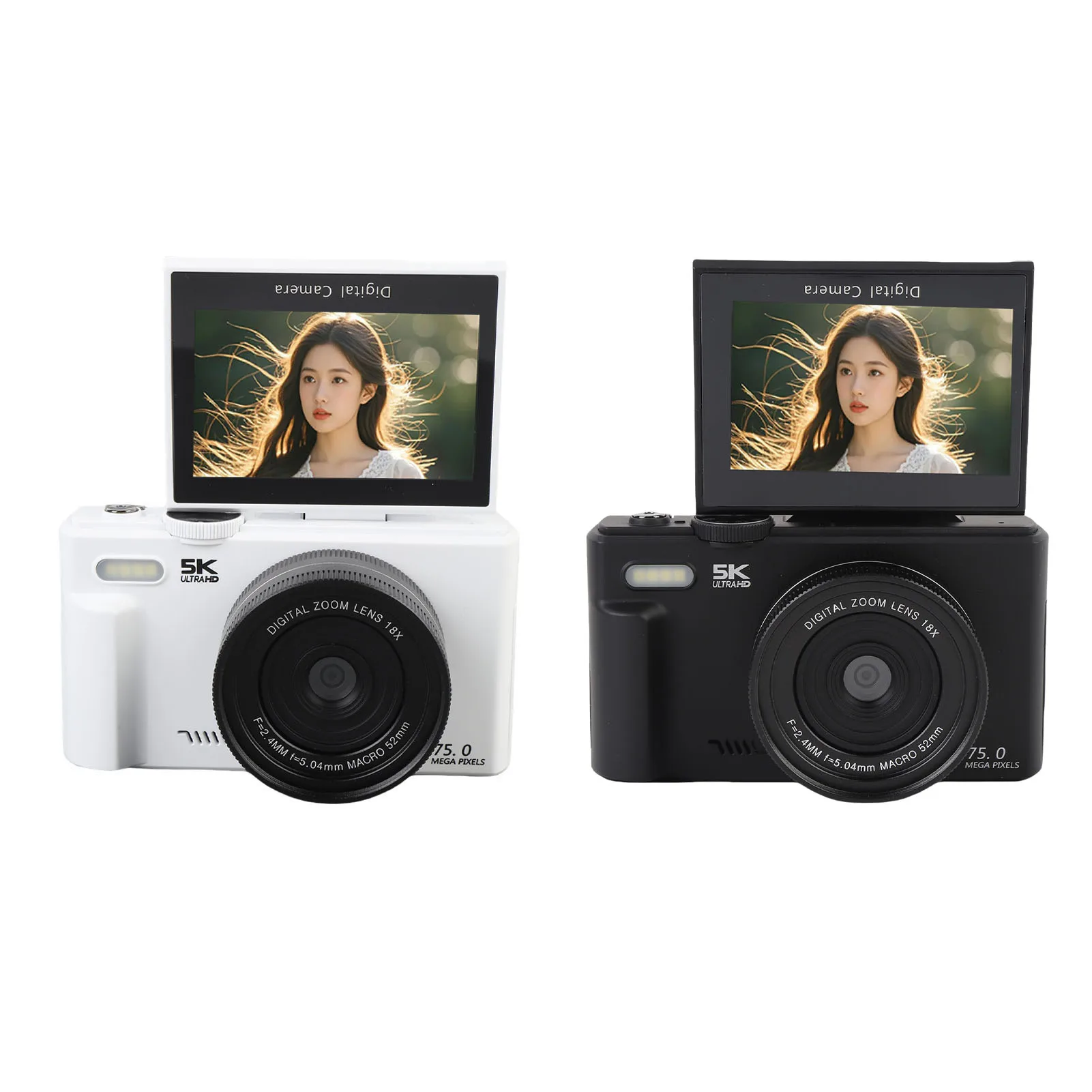 5K HD Digital Camera 75MP UHD Camera 18XAF Autofocus 3 Inch Flip Screen Camera WiFi Camera with Flash for Photography and Video