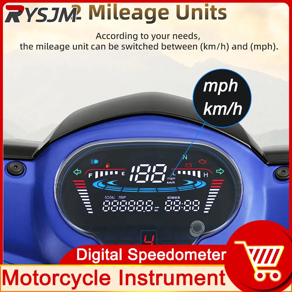 Motorcycle LED Digita Speedometer KMH MPH Speed Meter Odometer Fuel Level Gauge Voltage For Yamaha 1FDH35101000 Customized