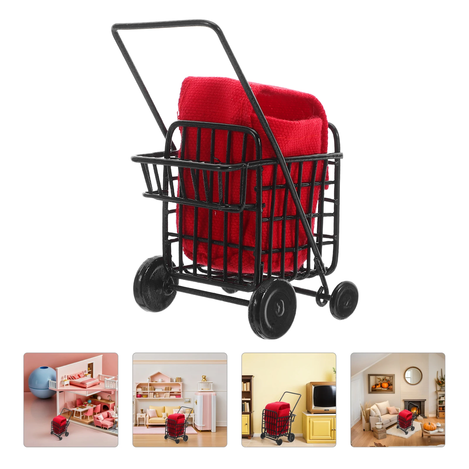 Mini Shopping Cart Dollhouse Grocery Supermarket Pretend Play Store Black Toddler