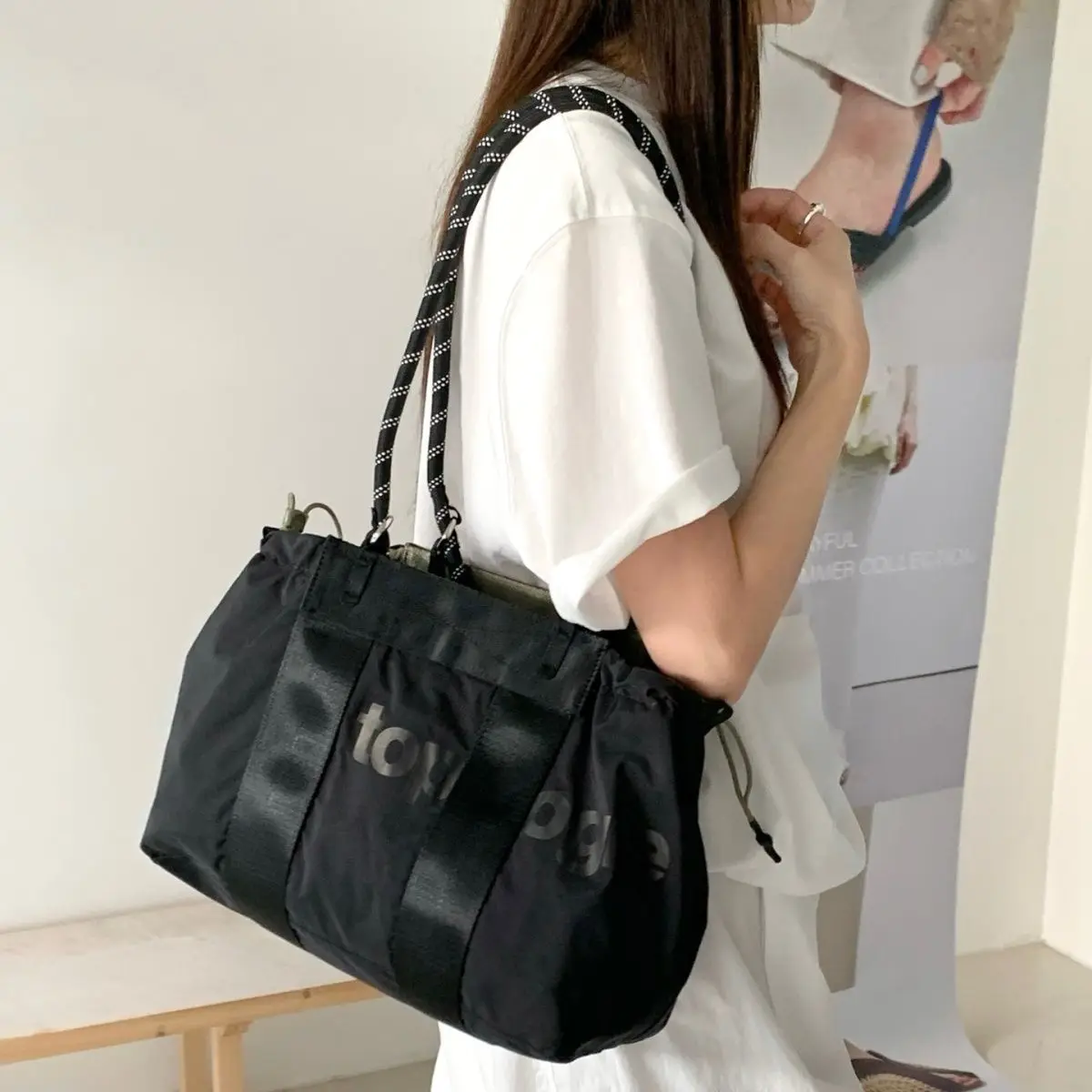 Topologie Reversible Large Capacity Gym Tote Versatile Travel Bag Unisex Commute Handbag Light Shoulder