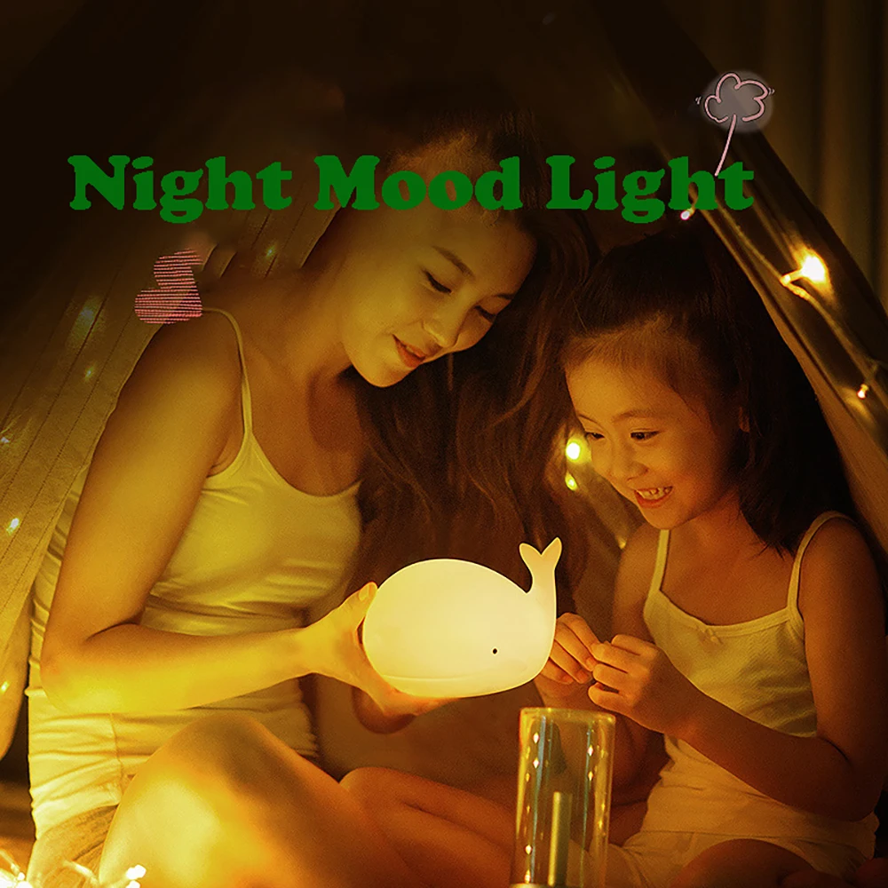 Imagem -03 - Led Cartoon Whale Nightlight Luz de Silicone Decoração de Cabeceira Cor Recarregável Lâmpada de Atmosfera Variável para Crianças Presentes de Feriado