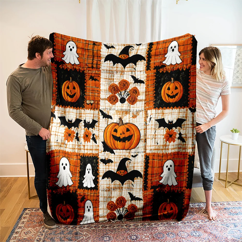 Halloween Reversible Flannel Throw Blanket Thick Warm Super Soft Cozy Double-Sided Nap Blanket for Couch Bed Car Office Home